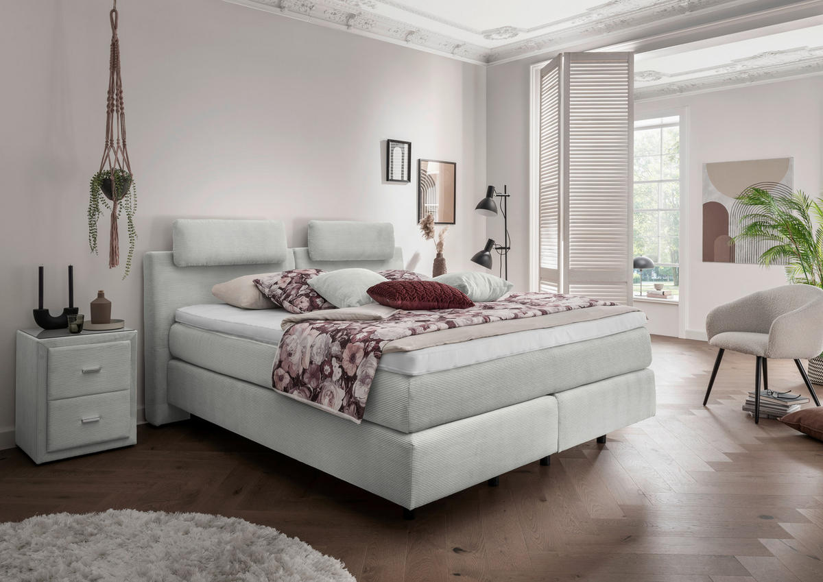 BOXSPRINGBETT 180/200 cm  in Hellgrau  - Hellgrau/Schwarz, Modern, Kunststoff/Textil (180/200cm) - Beldomo - Sleep