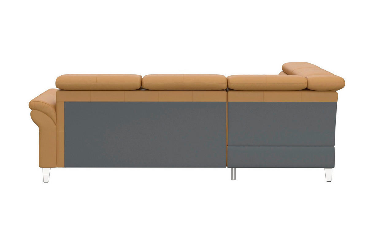 ECKSOFA ARNGAST E Currygelb Kombination Echtleder/Stoff Mikrofaser Bettkasten, Kopfteilverstellung  - Chromfarben/Currygelb, Basics, Leder/Textil (194/245cm) - Sit & More