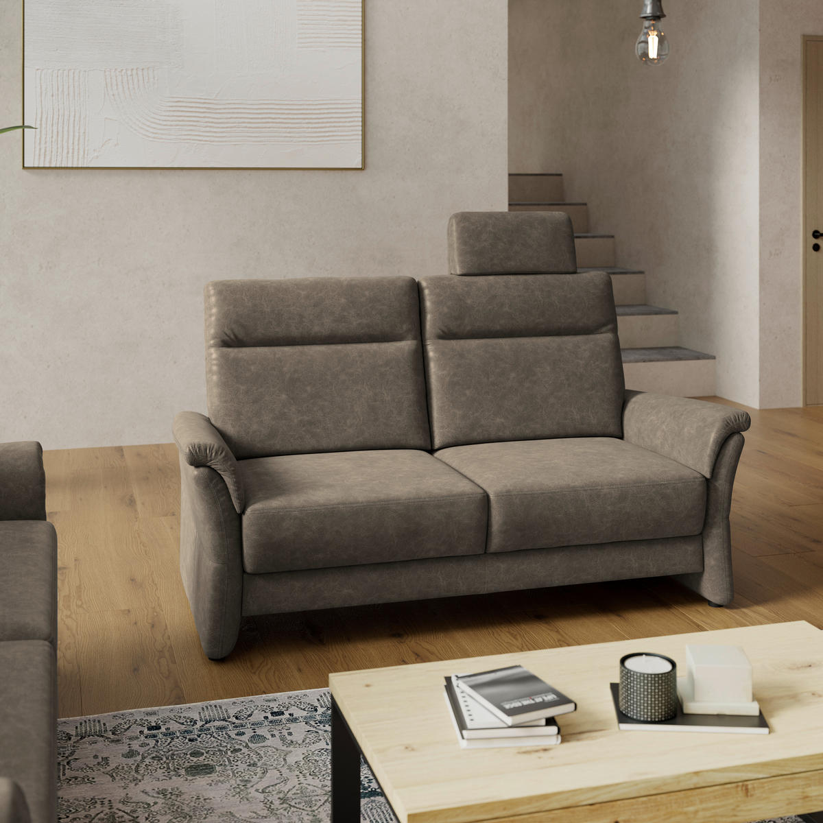 2,5-SITZER Mikrofaser Graubraun  - Graubraun/Schwarz, Konventionell, Kunststoff/Textil (170/99/91cm) - Elegando