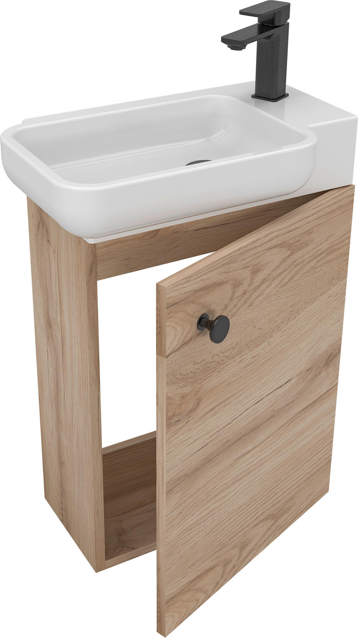 GÄSTEBAD 55 cm  - Eichefarben/Weiß Hochglanz, MODERN, Keramik/Holzwerkstoff (55cm) - MID.YOU