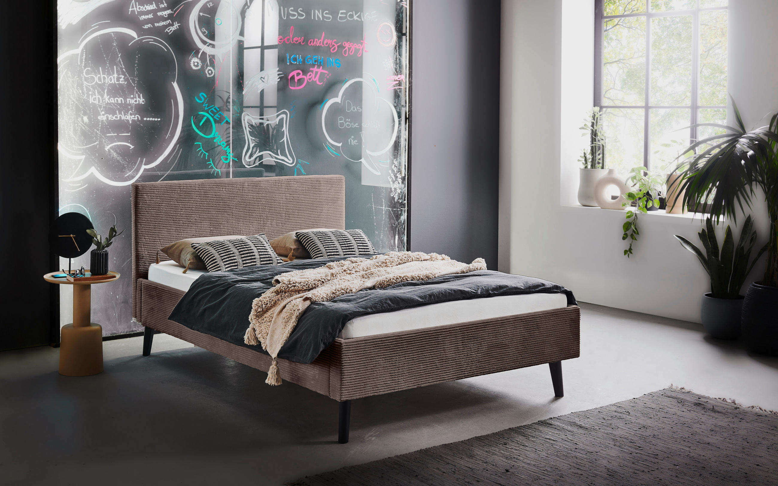 POLSTERBETT 140/200 cm  in Taupe  - Taupe/Schwarz, Basics, Holz/Textil (140/200cm) - Boxxx