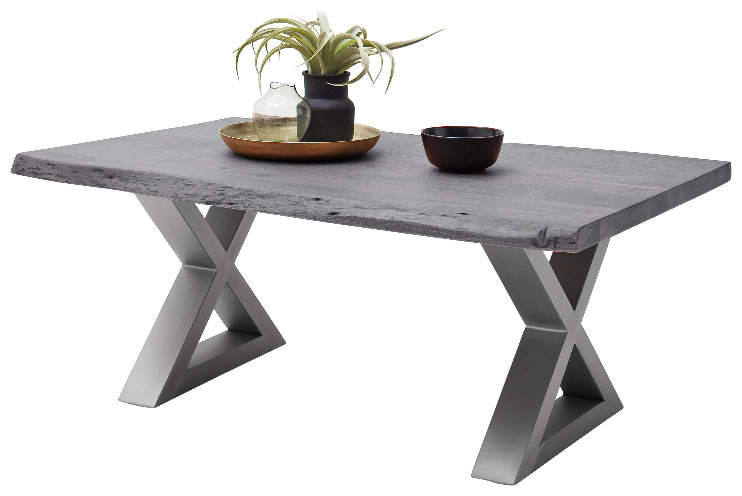Couchtisch Holz Massiv Cartagena Grau/Edelstahlf.