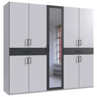 GARDEROB MED GÅNGJÄRNSDÖRRAR 225/208/58 cm 9-dörrar - vit/grafitfärgad, Klassisk, trämaterial/glas (225/208/58cm) - Carryhome