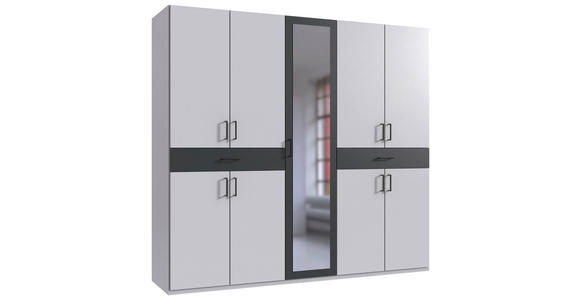 DREHTÜRENSCHRANK  in Graphitfarben, Weiß  - Schwarz/Graphitfarben, KONVENTIONELL, Glas/Holzwerkstoff (225/208/58cm) - Carryhome