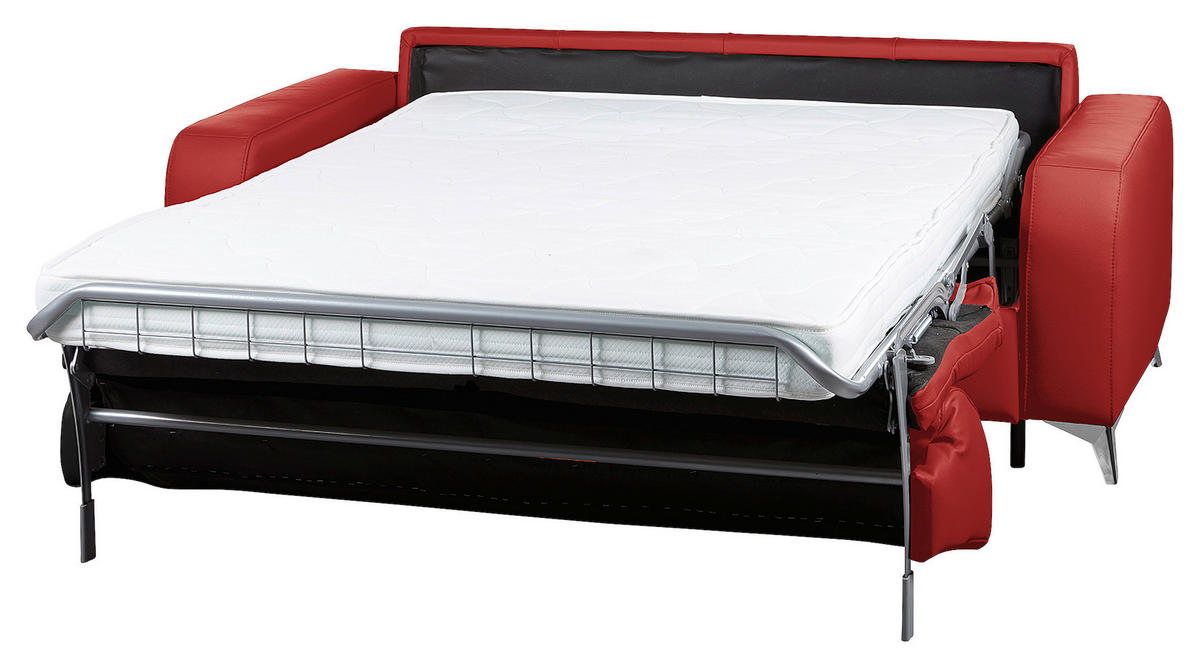 SCHLAFSOFA in Leder Rot  - Silberfarben/Rot, Design, Leder/Metall (204/84/104cm) - Livetastic