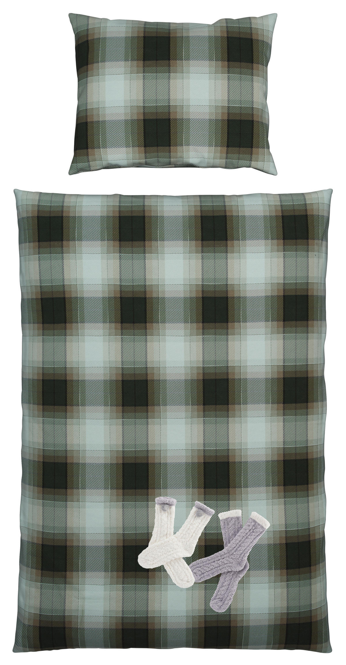 POSTEĽNÁ BIELIZEŇ, flanel, prírodná farba, olivovozelená, 140/200 cm - olivovozelená/prírodná farba, Konventionell, textil (140/200cm) - S. Oliver