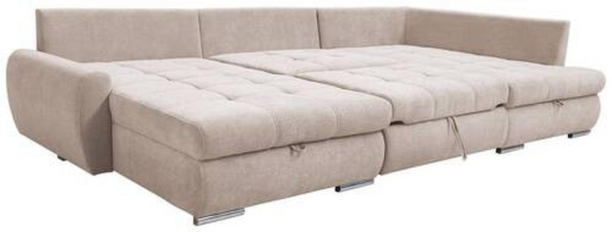 ECKSOFA in Velours Beige  - Chromfarben/Beige, Design, Kunststoff/Textil (174/322/173cm) - Livetastic