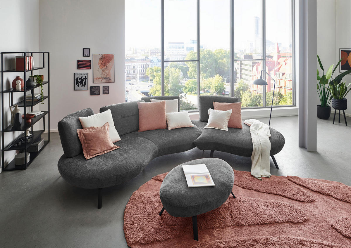 BIGSOFA Flachgewebe Anthrazit  - Anthrazit/Schwarz, Design, Textil/Metall (456/93/138cm) - Moderano