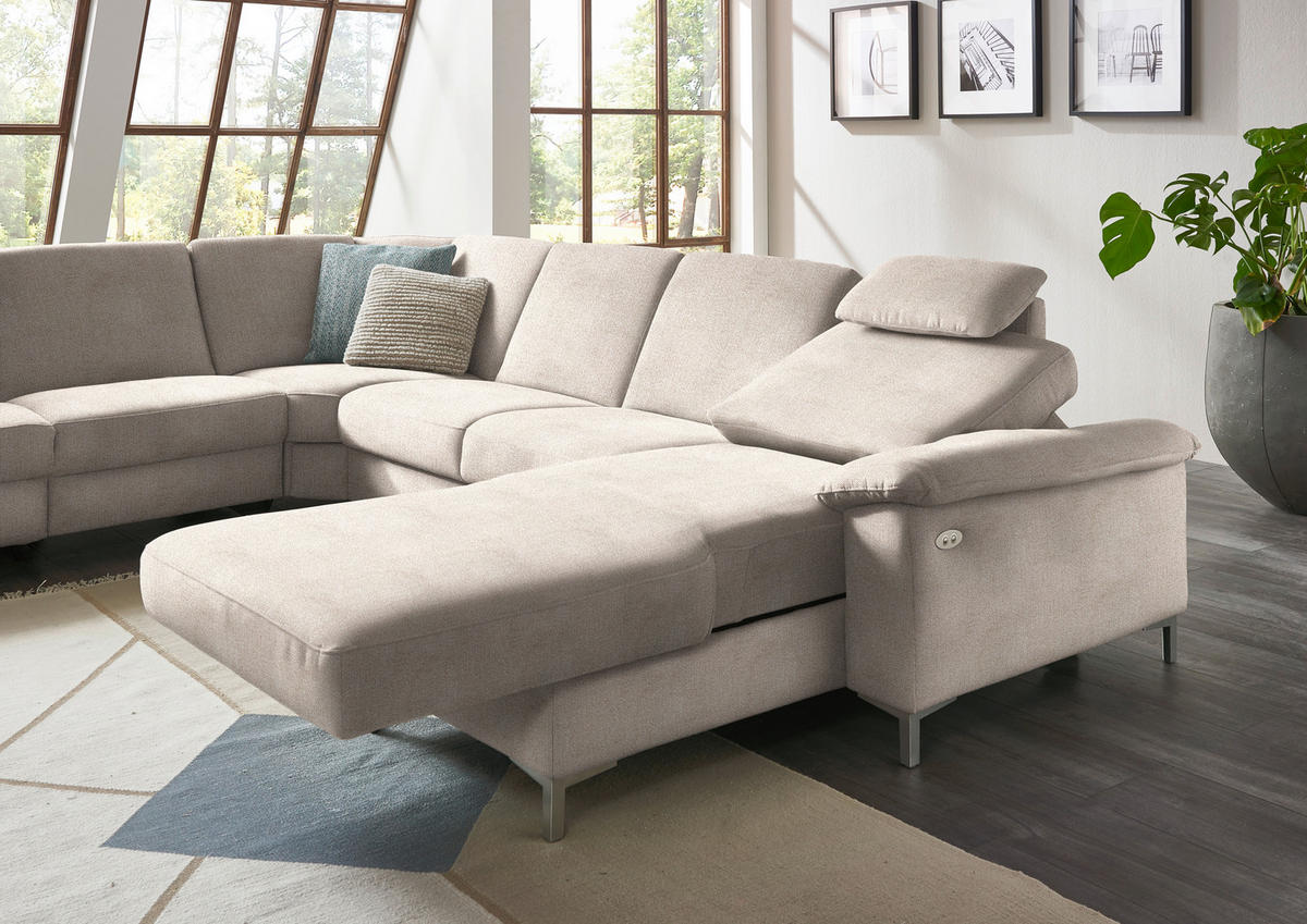 WOHNLANDSCHAFT  in Chenille Hellbraun  - Hellbraun/Alufarben, Design, Textil/Metall (265/333/170cm) - Dieter Knoll