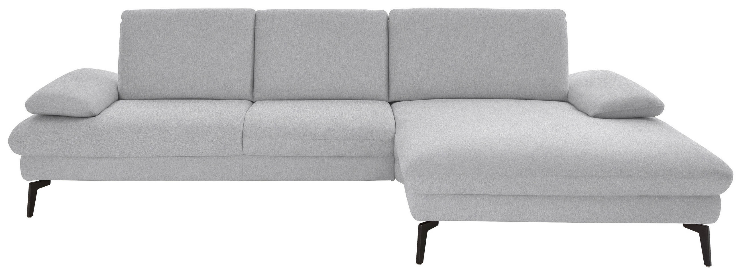ECKSOFA in Chenille, Mikrofaser Hellgrau  - Hellgrau/Schwarz, Design, Textil/Metall (299/157cm) - Dieter Knoll