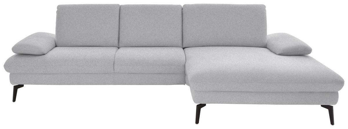 ECKSOFA in Chenille, Mikrofaser Hellgrau  - Hellgrau/Schwarz, Design, Textil/Metall (299/157cm) - Dieter Knoll