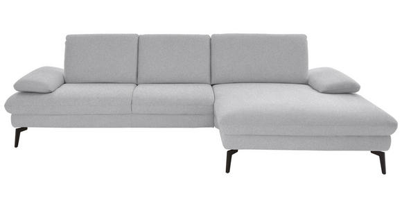 ECKSOFA in Chenille, Mikrofaser Hellgrau 299/157 cm - Hellgrau/Schwarz, Design, Textil/Metall (299/157cm) - Dieter Knoll
