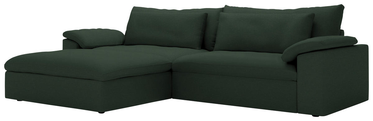 ECKSOFA  Chenille Dunkelgrün  - Dunkelgrün/Schwarz, Modern, Kunststoff/Textil (198/306cm) - Carryhome