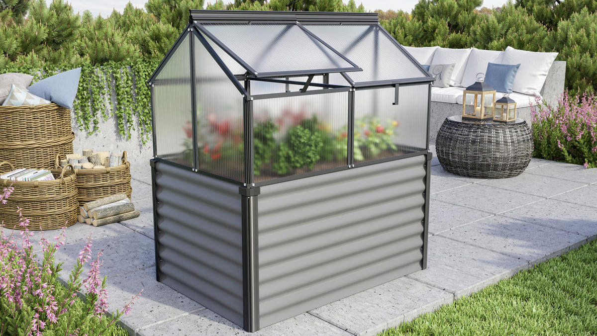 FRÜHBEETKASTEN - Schwarz/Grau, Basics, Glas/Metall (83/135,1/121,6cm)