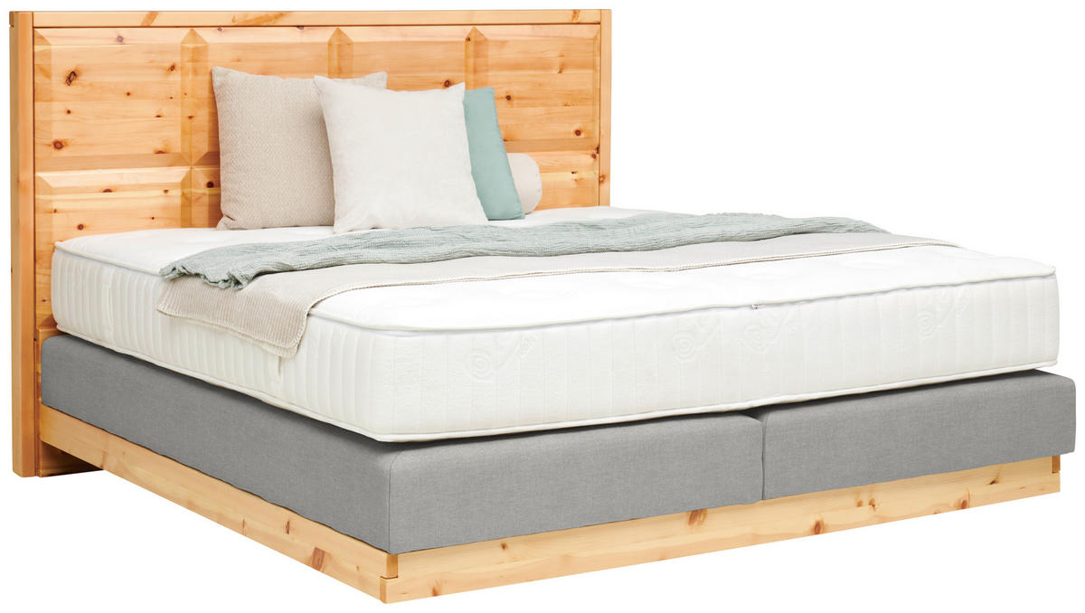 BOXSPRINGBETT 180/200 cm  in Zirbelkieferfarben, Hellgrau  - Zirbelkieferfarben/Hellgrau, Natur, Holz/Textil (180/200cm) - Valnatura
