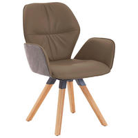 ARMLEHNSTUHL  in Echtleder pigmentiert  - Taupe/Wildeiche, Design, Leder/Holz (62/91/59cm) - Valdera