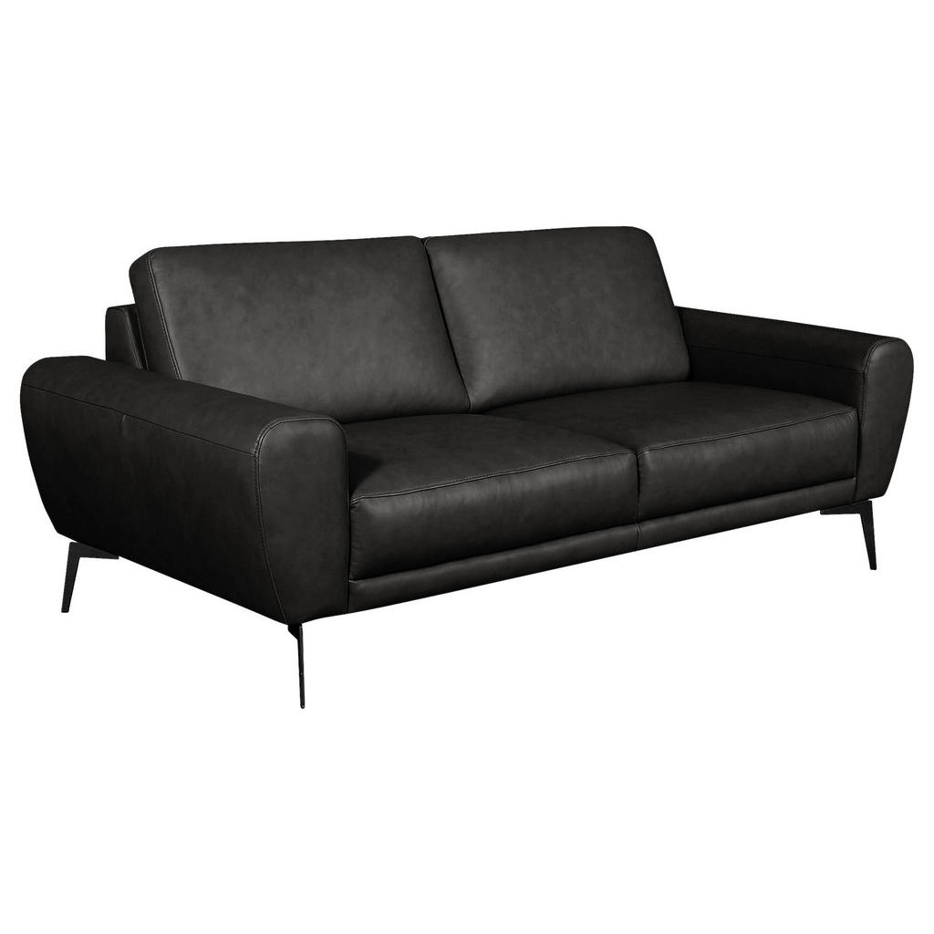 Thumbnail - Livetastic 3-Sitzer-Sofa Spring, Schwarz, Leder, Echtleder, Semi-Anilinleder, 207x85x92 cm, Made in EU, Rücken echt, Woh...