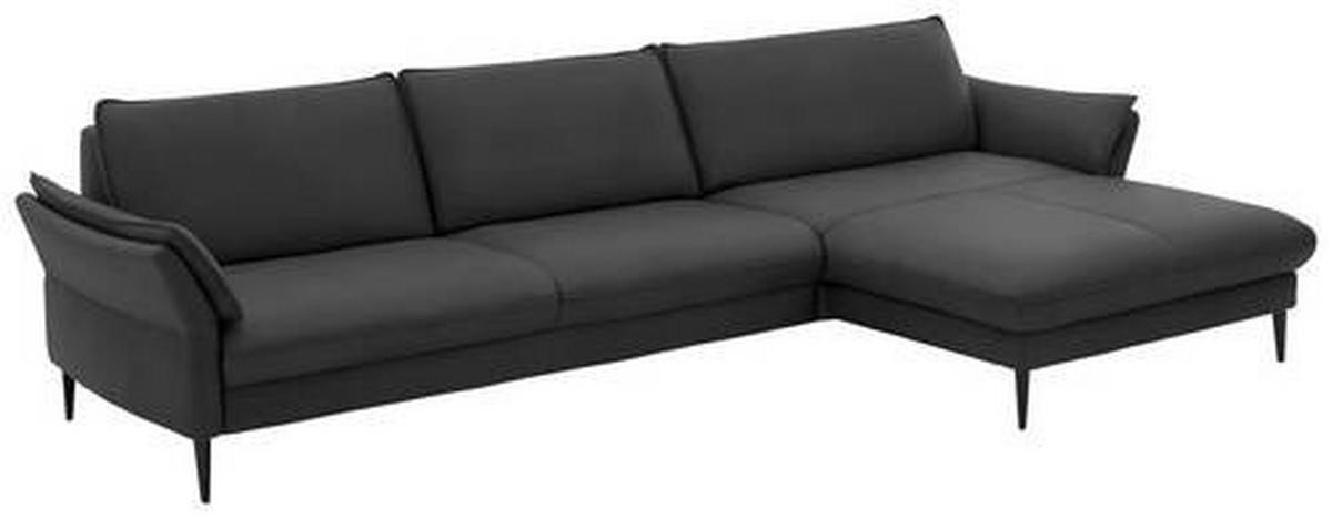 Freisteller von Hukla ECKSOFA Schwarz Echtleder.