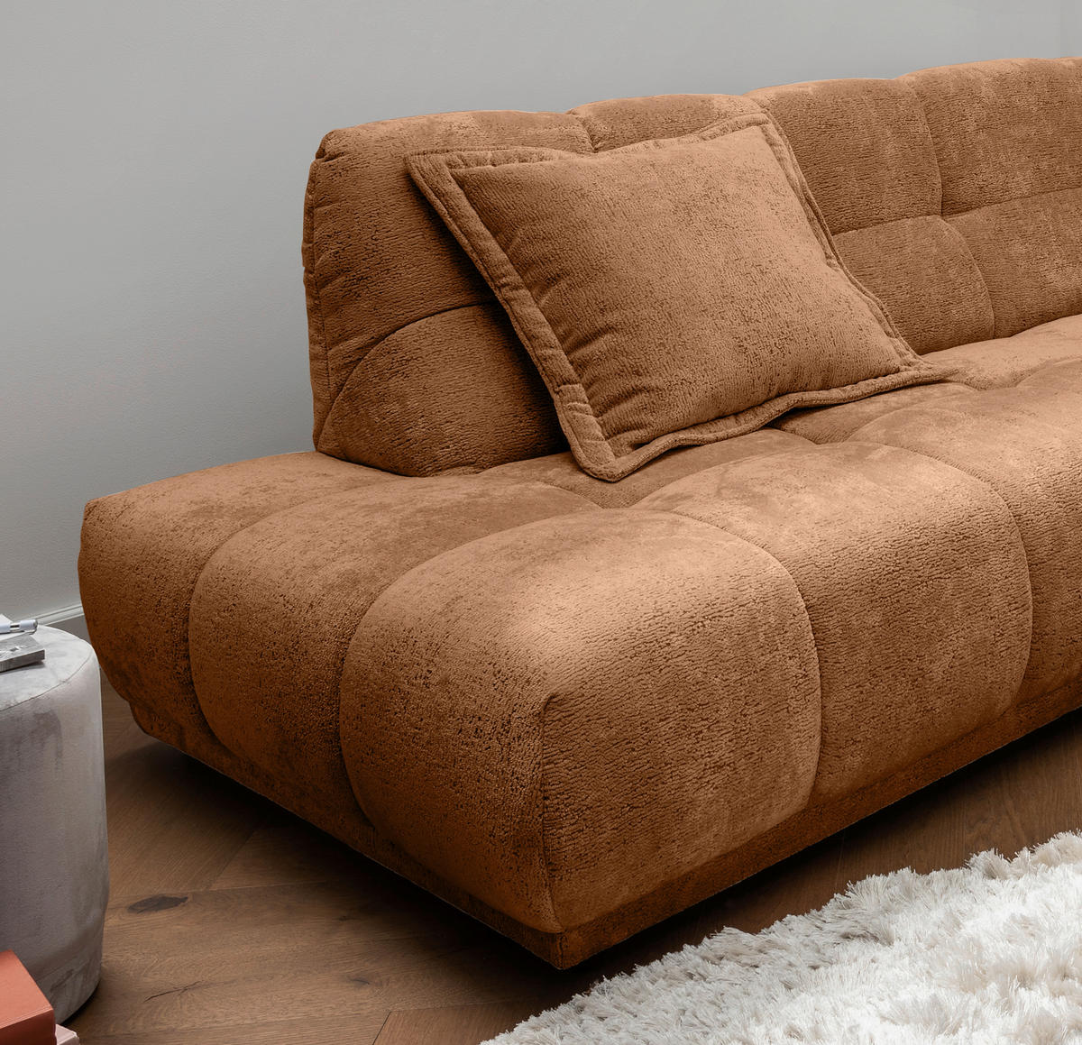 ECKSOFA ITALIA in Chenille Koralle  203/254 cm  - Koralle/Schwarz, MODERN, Kunststoff/Textil (203/254cm) - Livetastic