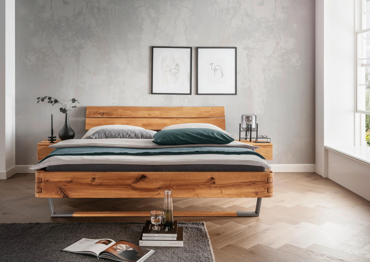 BALKENBETT 140/200 cm  in Wildeiche   - Wildeiche, Natur, Holz/Metall (140/200cm) - Valnatura