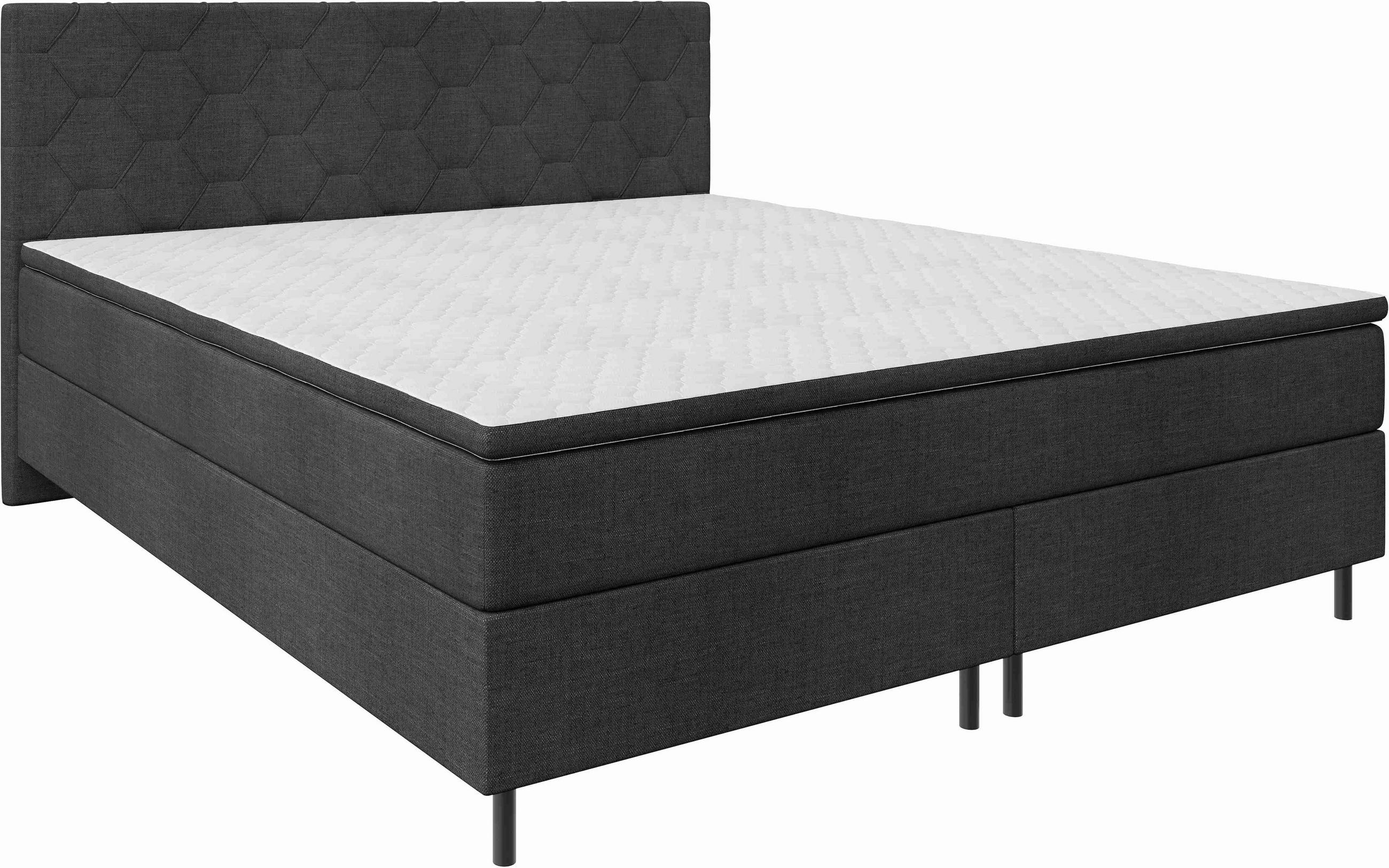 BOXSPRINGBETT 160/200 cm,  in Dunkelgrau, Matratze, Topper, H2 + H2 = mittel  - Dunkelgrau/Schwarz, KONVENTIONELL, Textil/Metall (160/200cm) - Chameo