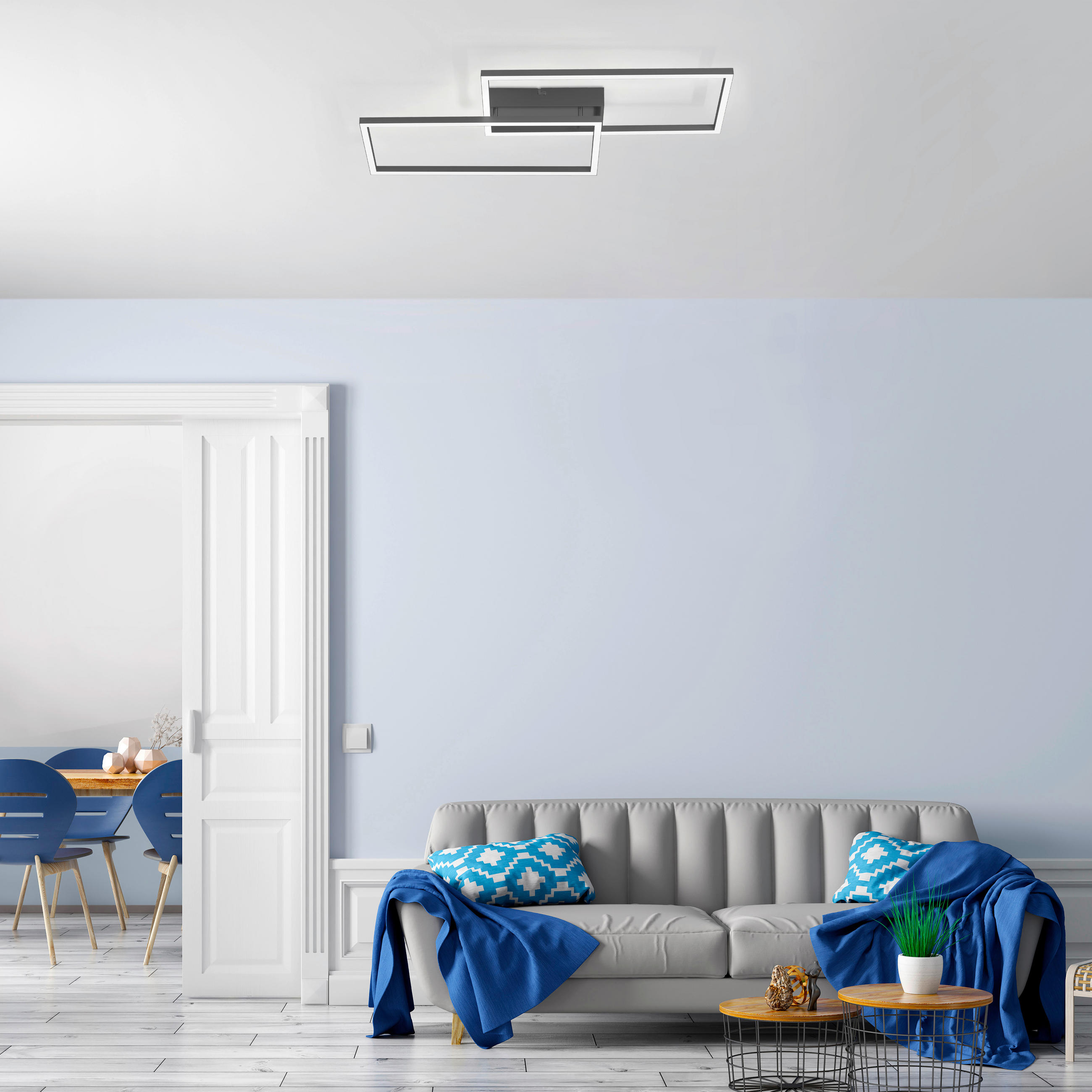 LED-DECKENLEUCHTE Iven 60,5/32,5/6,5 cm   - Schwarz, Design, Kunststoff/Metall (60,5/32,5/6,5cm)
