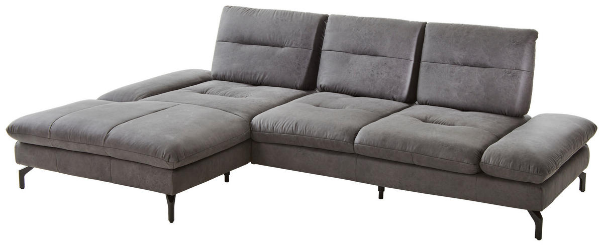 ECKSOFA Mikrofaser Dunkelgrau  - Dunkelgrau/Schwarz, Konventionell, Textil/Metall (176/284cm) - MID.YOU