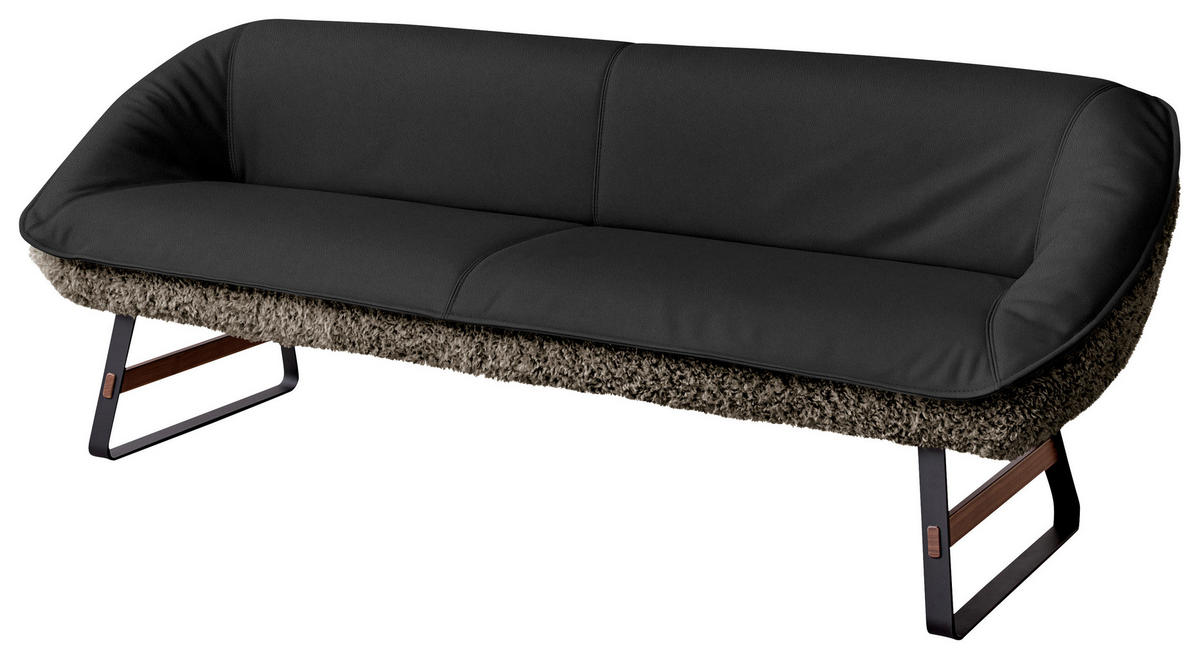 SITZBANK Textil, Leder Dunkelbraun  - Dunkelbraun/Schwarz, Design, Leder/Holz (229/88/80cm) - Koinor