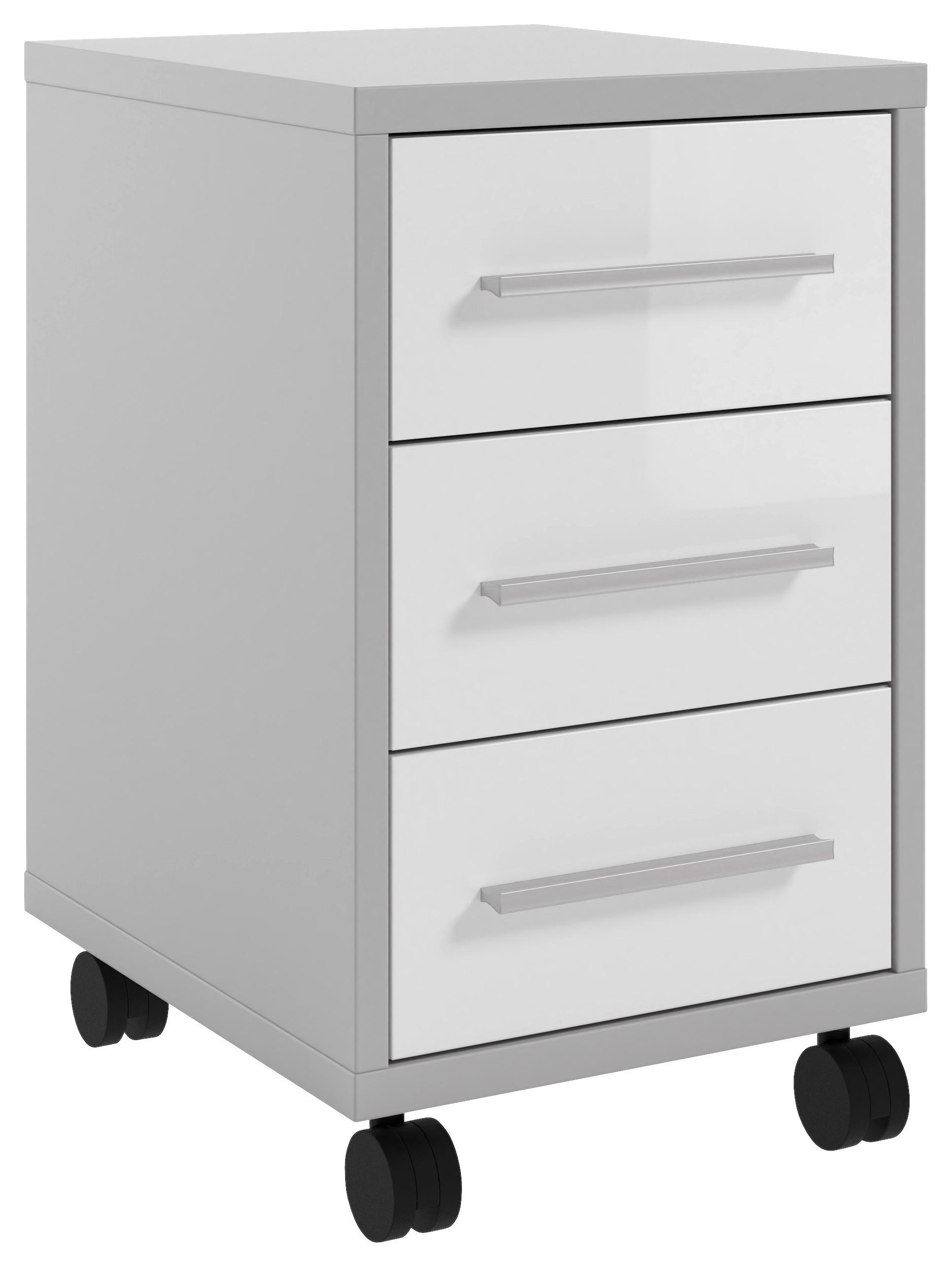 ROLLCONTAINER Weiß, Hellgrau  - Hellgrau/Alufarben, MODERN, Glas/Holzwerkstoff (41,6/68,6/50,2cm)