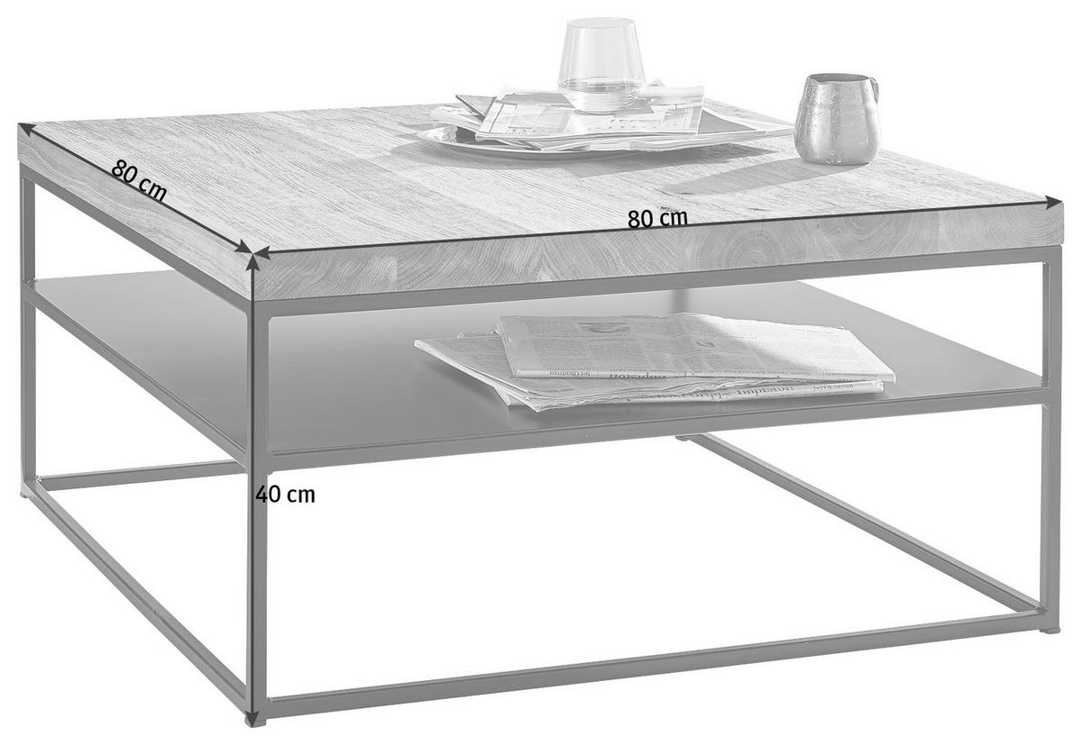 COUCHTISCH in Holz, Metall 80/80/40 cm  - Eichefarben/Schwarz, Design, Holz/Metall (80/80/40cm) - Novel