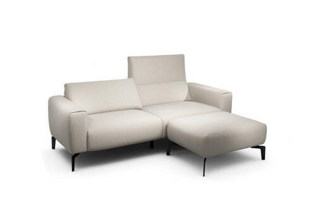 2,5-Sitzer inkl. Hocker in Chenille Naturfarben  - Schwarz/Naturfarben, Design, Textil/Metall (220/86/86-94cm) - SENSOO