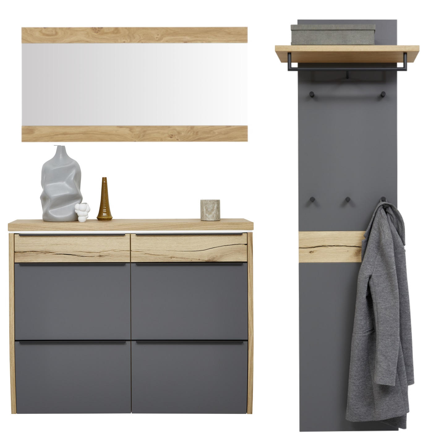 GARDEROBE Grau, Eichefarben - Eichefarben/Grau, Design, Holz (200/200/32cm) - Dieter Knoll