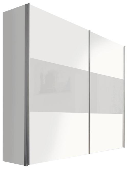 SCHWEBETÜRENSCHRANK 2-türig Weiß, Hellgrau  - Hellgrau/Alufarben, Design, Glas/Holzwerkstoff (200/216/68cm) - Hom`in