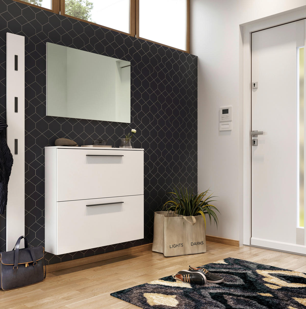 GARDEROBE 3-teilig  in 130/200/19 cm  - Weiss, Basics, Glas/Holzwerkstoff (130/200/19cm)