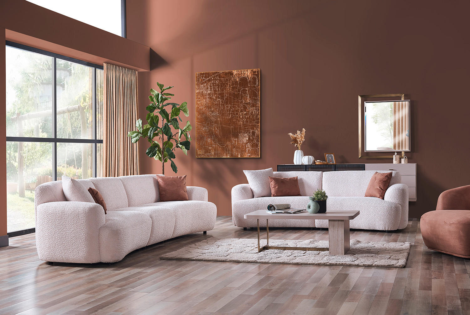 3-SITZER-SOFA Bouclé Creme  - Creme/Schwarz, Design, Kunststoff/Textil (237/77/104cm) - Livetastic