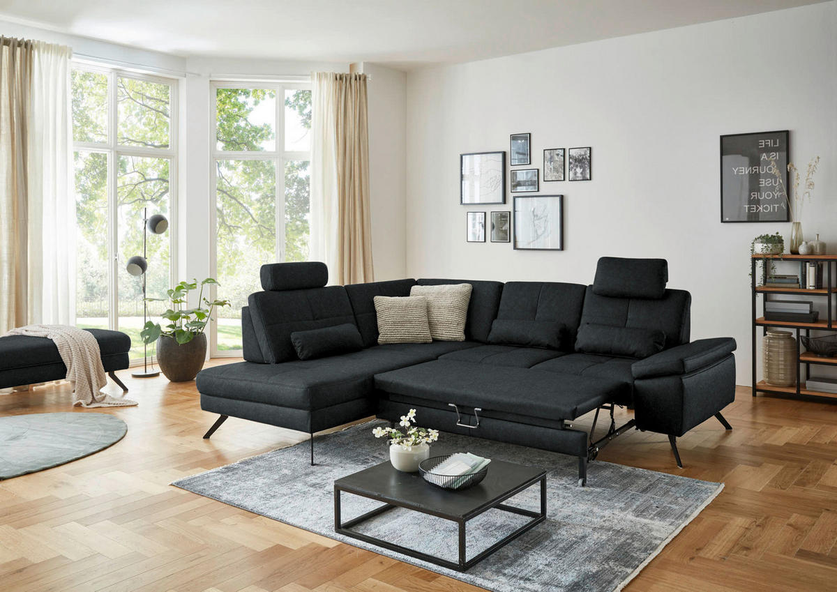 ECKSOFA in Lederlook, Mikrofaser Anthrazit  - Anthrazit/Schwarz, Design, Textil/Metall (194/261cm) - Beldomo System