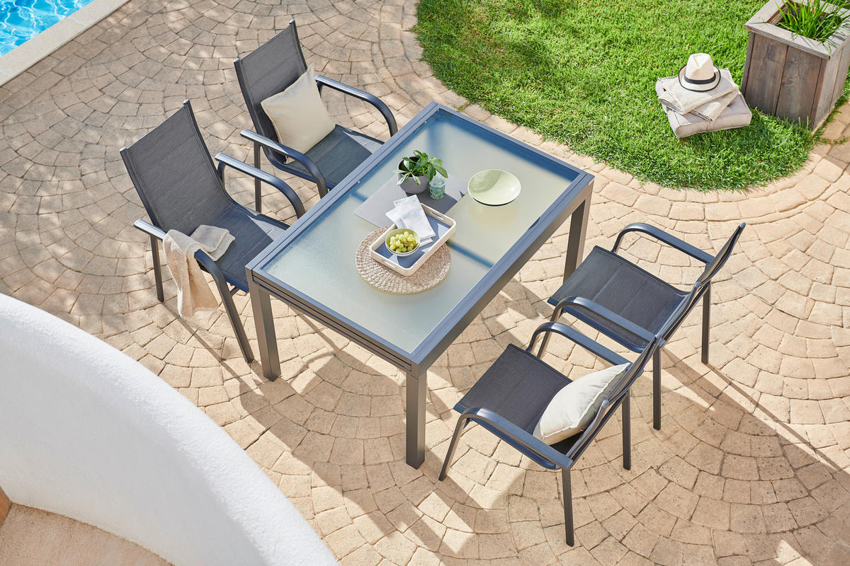STAPELSESSEL in Metall, Textil Anthrazit, Schwarz  - Anthrazit/Schwarz, Basics, Textil/Metall (60/94/68cm) - Ambia Garden