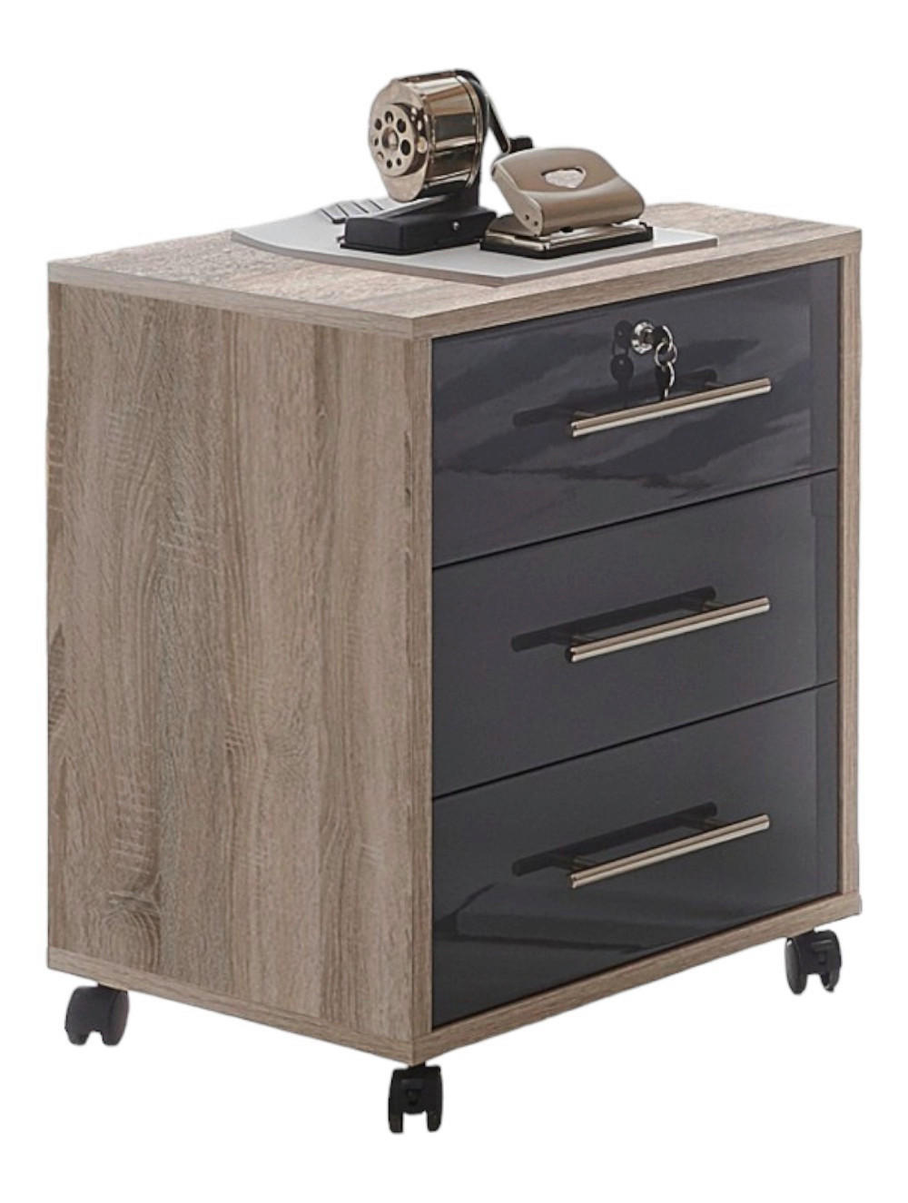 ROLLCONTAINER Sonoma Eiche, Anthrazit Hochglanz  - Edelstahlfarben/Anthrazit Hochglanz, MODERN, Holzwerkstoff/Kunststoff (44/58/40cm) - MID.YOU