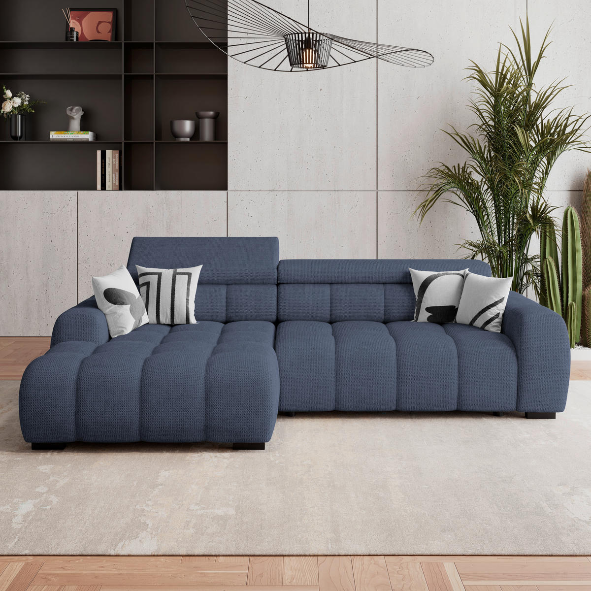ECKSOFA Blau Webstoff  - Blau/Schwarz, Trend, Kunststoff/Textil (168/285cm) - Livetastic