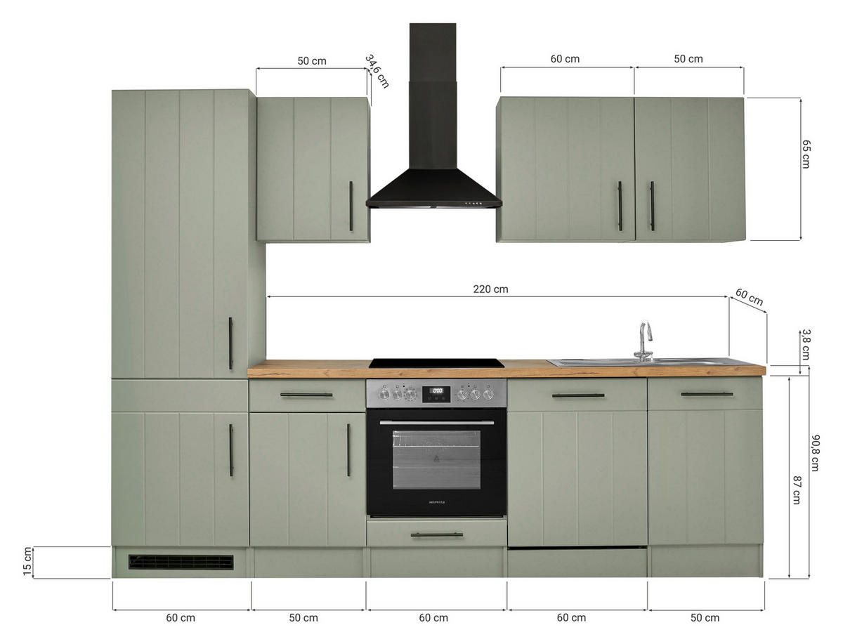 KÜCHENBLOCK 280 cm   in Wildeiche, Schilfgrün  - Schilfgrün/Wildeiche, Trend, Holzwerkstoff/Metall (280cm) - Respekta