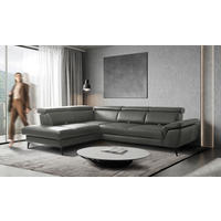 ECKSOFA  in Lederlook Echtleder Anthrazit  220/274 cm  - Anthrazit/Schwarz, Design, Leder/Textil (220/274cm) - Livetastic