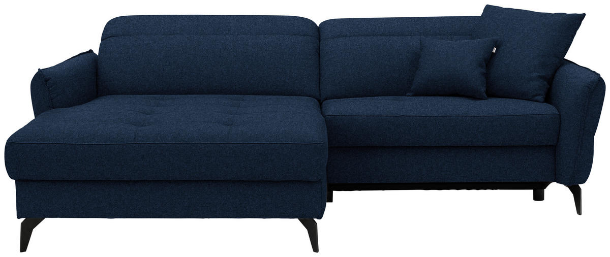 ECKSOFA Flachgewebe Dunkelblau  - Schwarz/Dunkelblau, Design, Textil/Metall (175/246cm) - Celina
