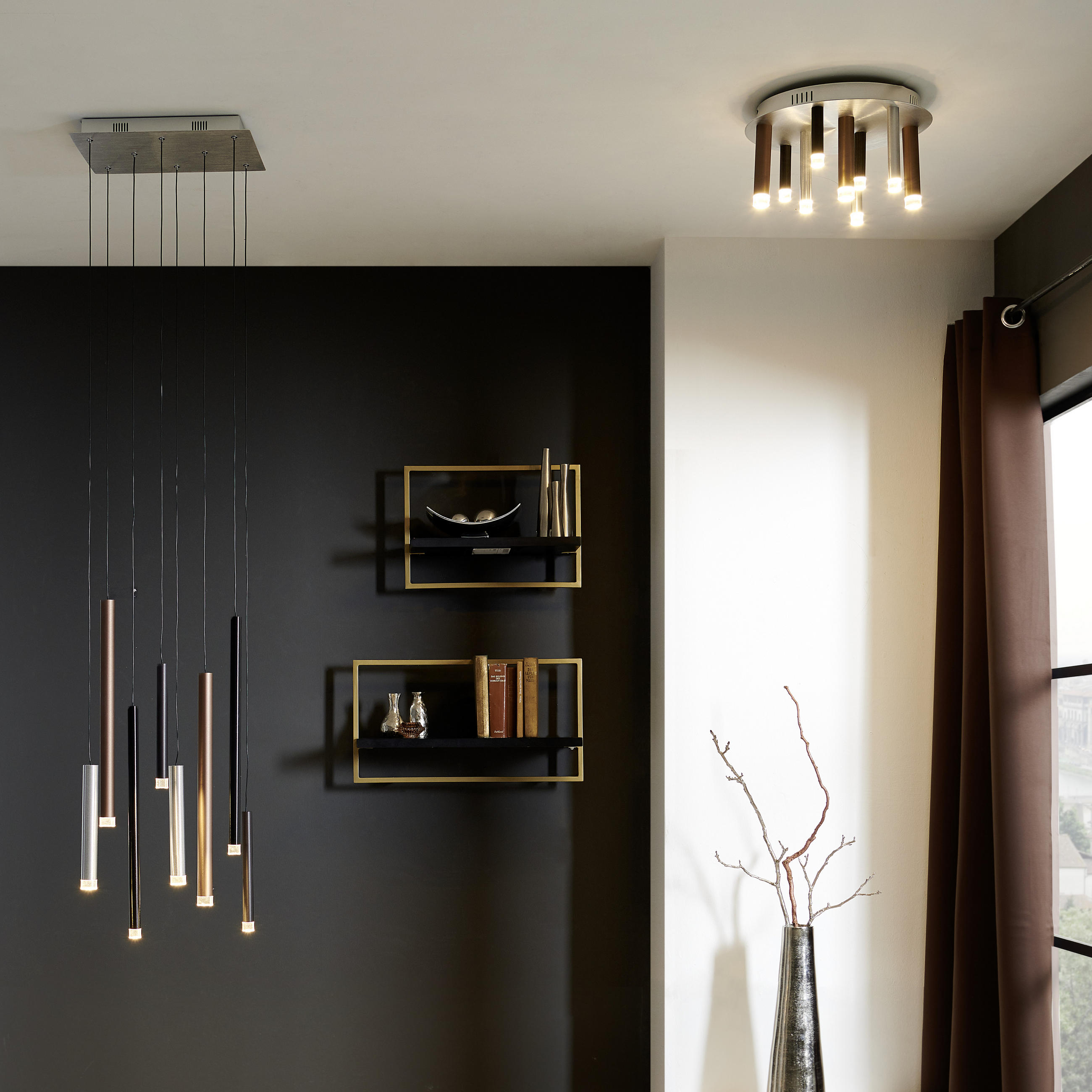 LED-TAKLAMPA Cembalo 40/21,5 cm  - brun/aluminiumfärg, Design, metall/plast (40/21,5cm) - Brilliant