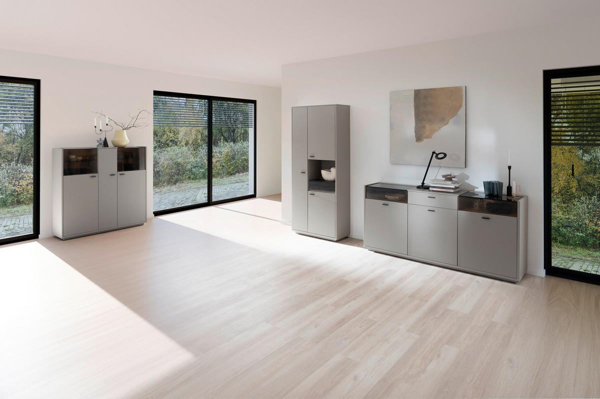 KOMODA     siva, boje hrasta  - siva/boje hrasta, Design, staklo/drvni materijal (185/88cm) - Stylife