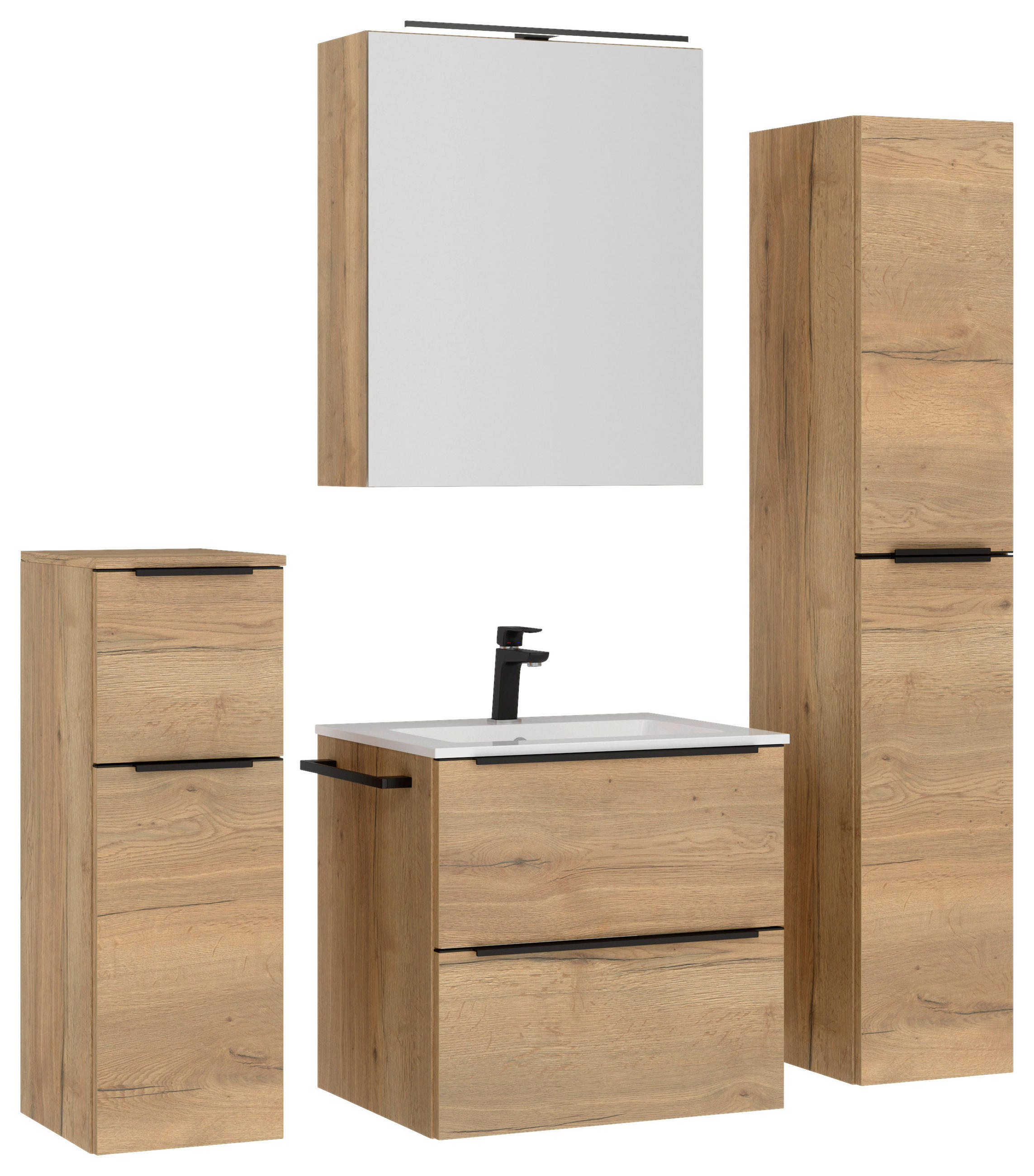 BADEZIMMER 5-teilig  in 121 cm  - Eichefarben/Schwarz, MODERN, Holzwerkstoff/Stein (121cm) - Nobilia