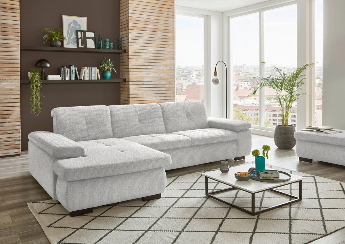 ECKSOFA in Flachgewebe Sandfarben  174/297 cm  - Sandfarben/Schwarz, Design, Textil/Metall (174/297cm) - Beldomo Style