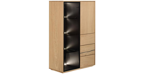HIGHBOARD Schwarz, Eichefarben  83/129/40 cm  - Eichefarben/Schwarz, Natur, Glas/Holz (83/129/40cm) - Waldwelt