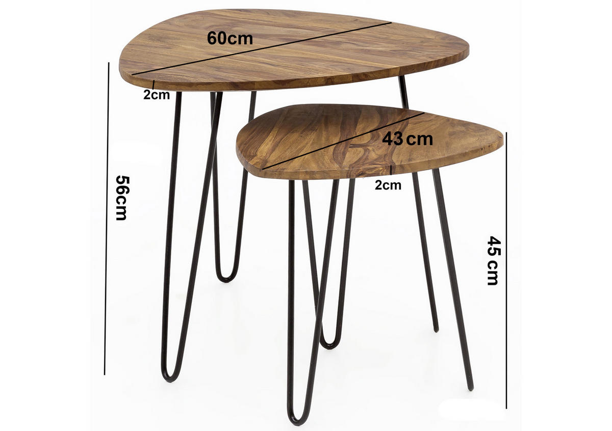SADA ZASÚVACÍCH STOLÍKOV, indický palisander, farba indického palisandra - čierna/farba indického palisandra, Design, kov/drevo (60/56/60cm) - MID.YOU