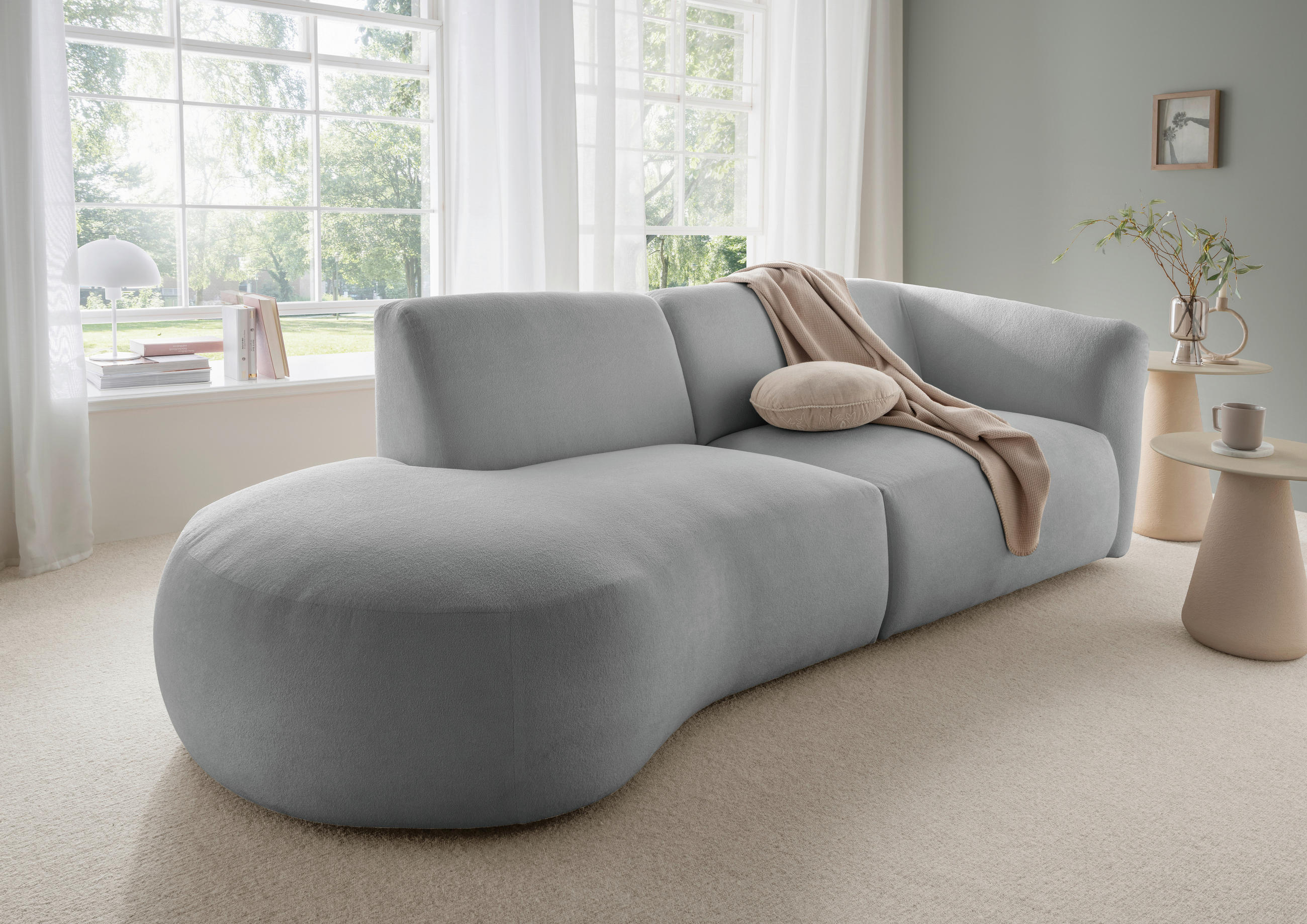 ECKSOFA in Mikrofaser Silberfarben - Silberfarben/Schwarz, Modern, Kunststoff/Textil (238/107cm) - Livetastic