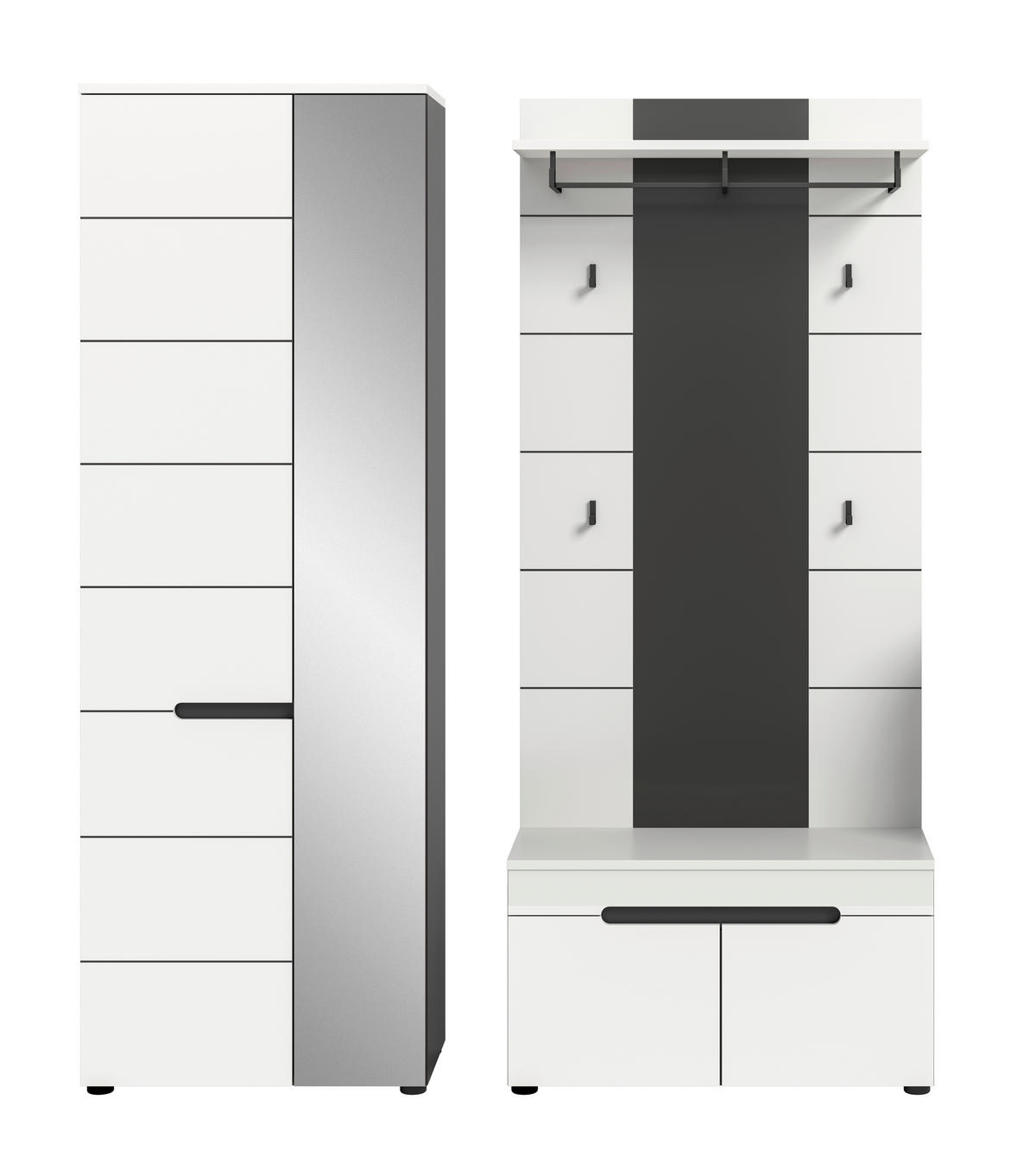 GARDEROBE 3-teilig  in 160/190/37 cm  - Weiß/Grau, Basics, Holzwerkstoff (160/190/37cm) - Livetastic